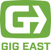 Gig East Logo - Green sans-serif type with stylized G icon above