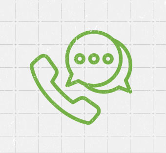 Phone with comment bubbles icon in green over textured gray grid background