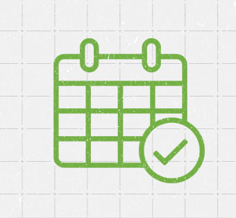 Calendar with checkmark icon in green over textured gray grid background