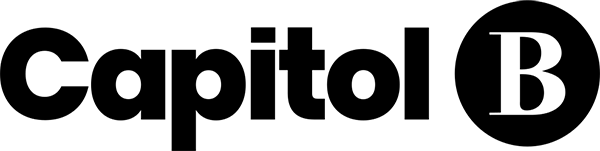 Capitol B Logo - Black Sans-serif type with serif letter B inside black circle to right