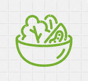 Salad icon in green over textured gray grid background
