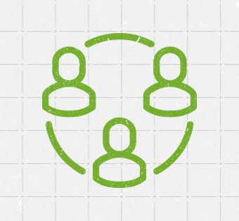 Networking icon in green over textured gray grid background