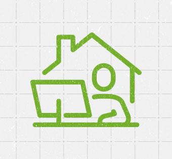 Person working inside with laptop icon in green over textured gray grid background