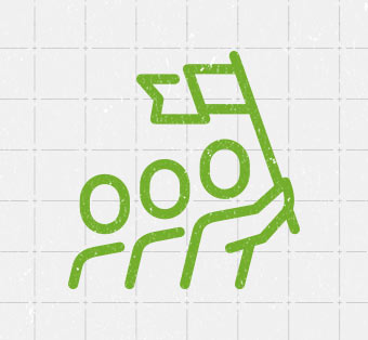People rallying with a flag icon in green over textured gray grid background