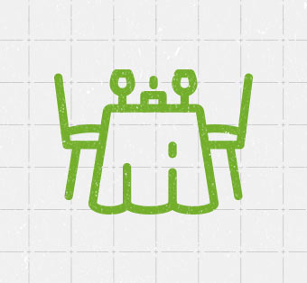 Table icon in green over textured gray grid background