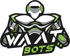 Wilson Academy of Applied Technology Logo - Green and white sans-serif type with robot illustration behind it