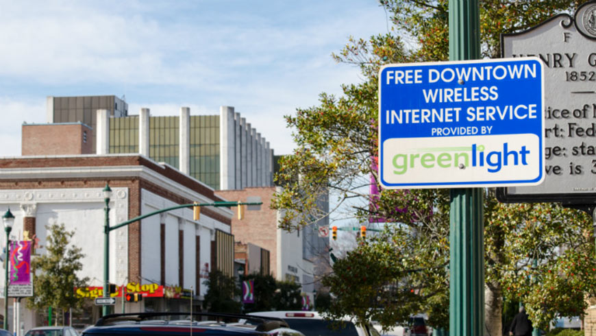 Photo of a Greenlight Wifi sign in Wilson, NC